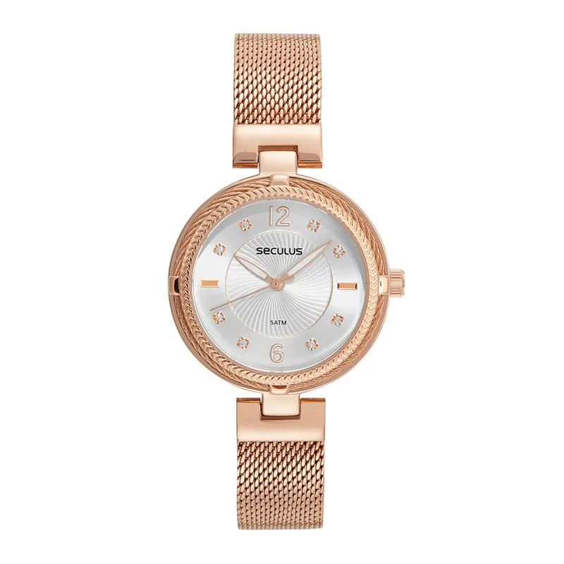 Relógio Feminino Malha de Aço Rosé
