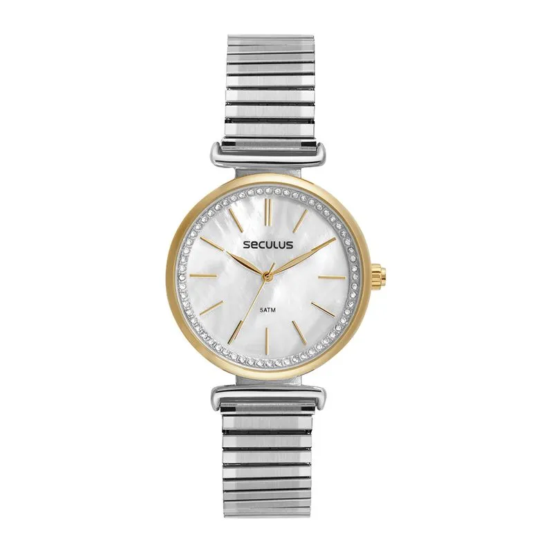 Relógio Feminino Bracelete Madrepérola Bicolor