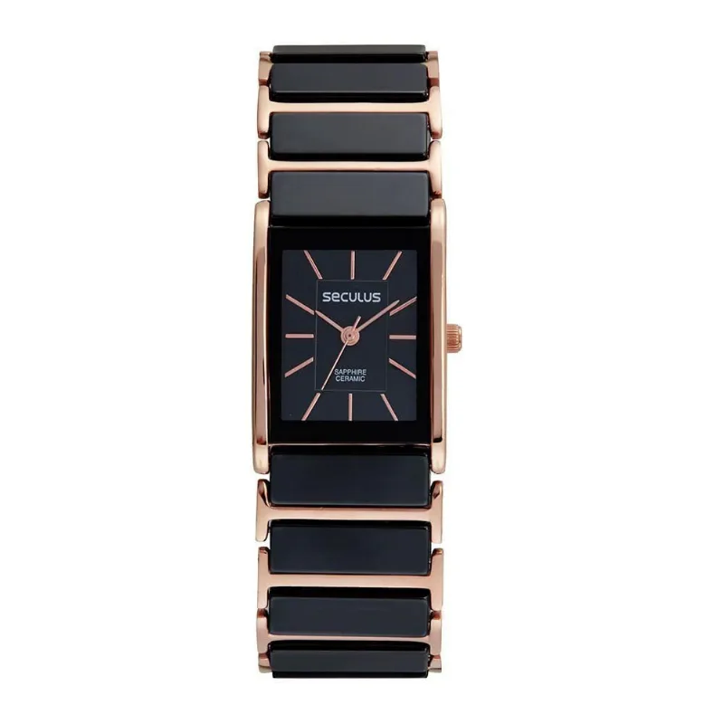 Relógio Feminino Cerâmica Rosé Clássico em Metal com Vidro de Safira Séculus