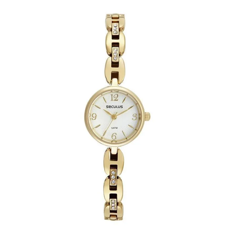 Relógio Dourado Com Cristais + Pulseira De Malha