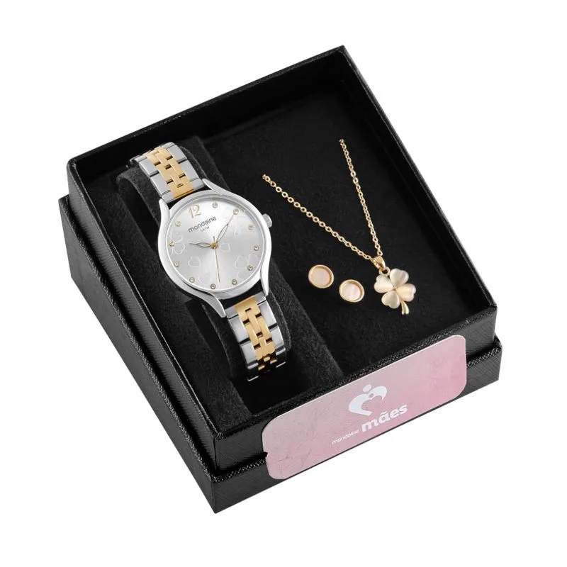 Relógio Feminino Trevo Cristais Bicolor