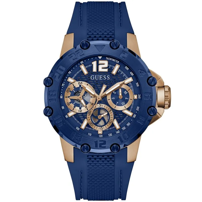 Relógio guess masculino analógico azul rosê borracha GW0640G3