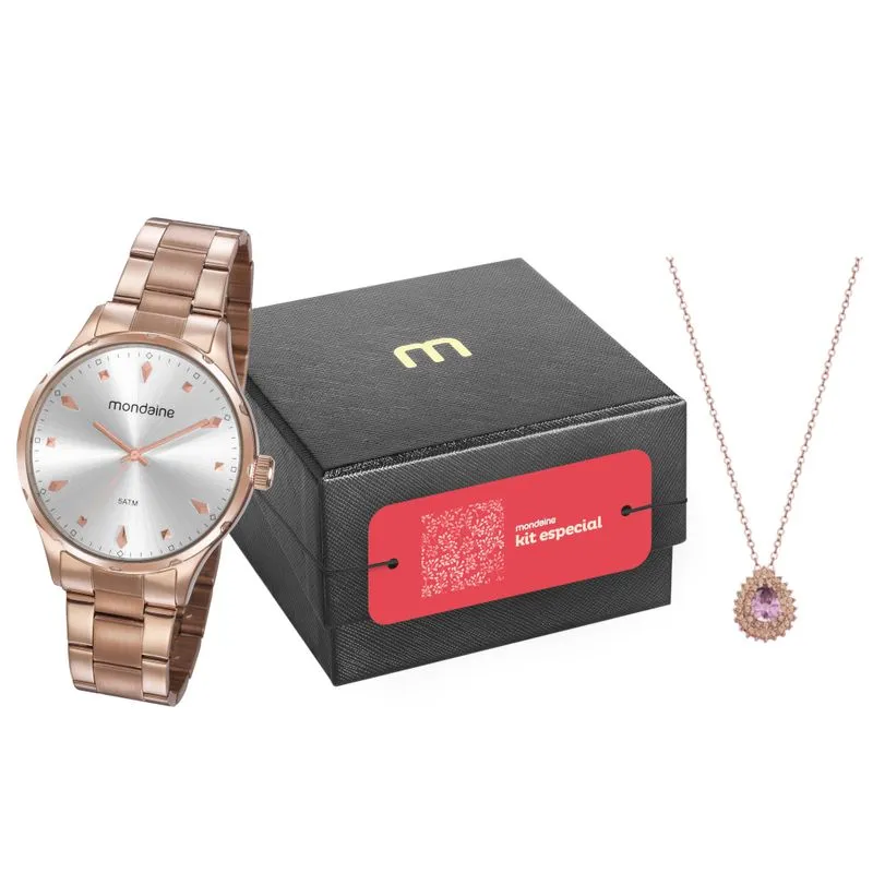 Kit Relógio Feminino Com Colar Rosé
