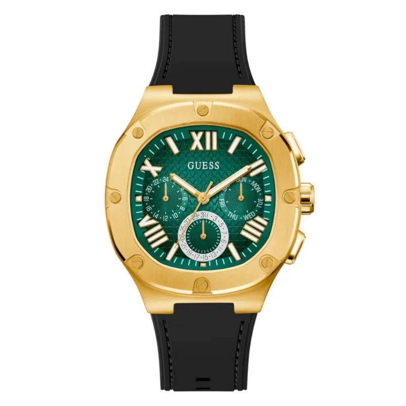 Relógio Masculino Quadrado Multifunção com Pulseira de Silicone Dourado Guess 42MM