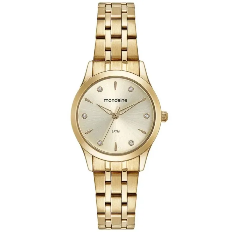 Kit Relógio Mondaine Dourado Colar E Brincos 32610lpmkde1k1