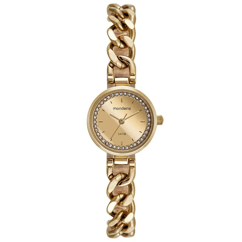 Relógio Feminino Espelhado Corrente Dourado