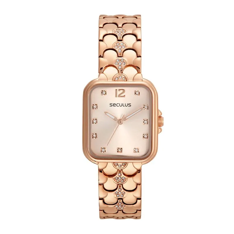 Relógio Feminino Quadrado Serpens Cristais Rosé