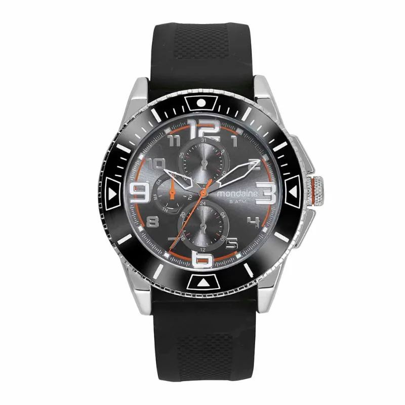 Relógio Masculino Multifunção Esportivo Silicone Prata