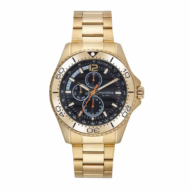 Relógio Masculino Multifunção Esportivo Dourado