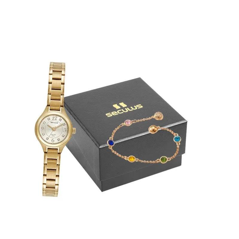 Relogio De Pulso Kit Feminino Dourado 44140lpsvda1k1 - Seculus