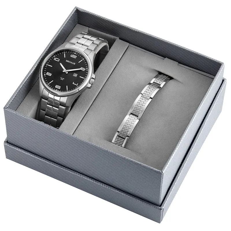 Kit Relógio Masculino Casual Prata Com Pulseira