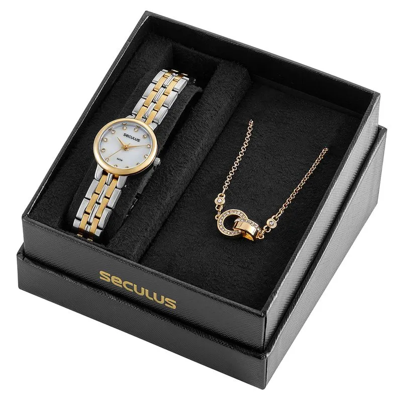 Kit Relógio Feminino Clássico Bicolor com Pulseira