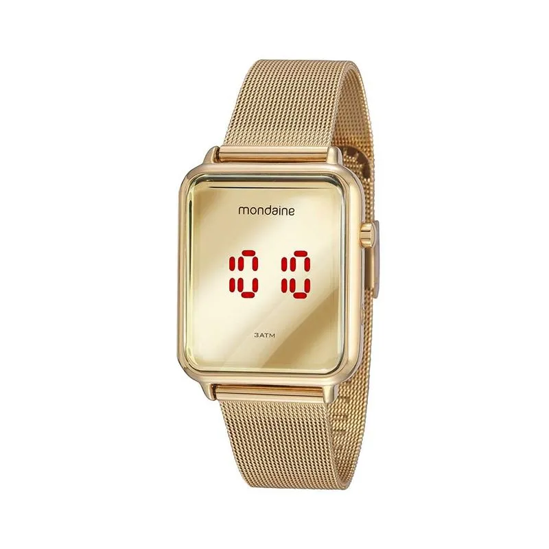 Relógio Feminino Digital Malha de Aço Dourado<br>