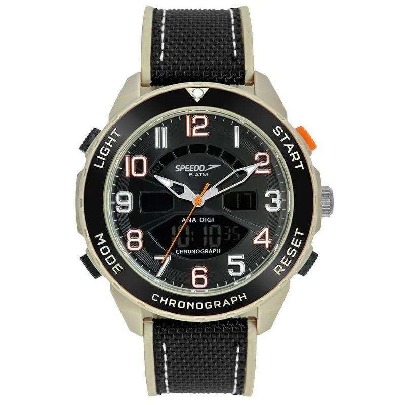 Relógio Masculino Speedo Anadigi Analógico e Digital em Nylon Preto 50MM
