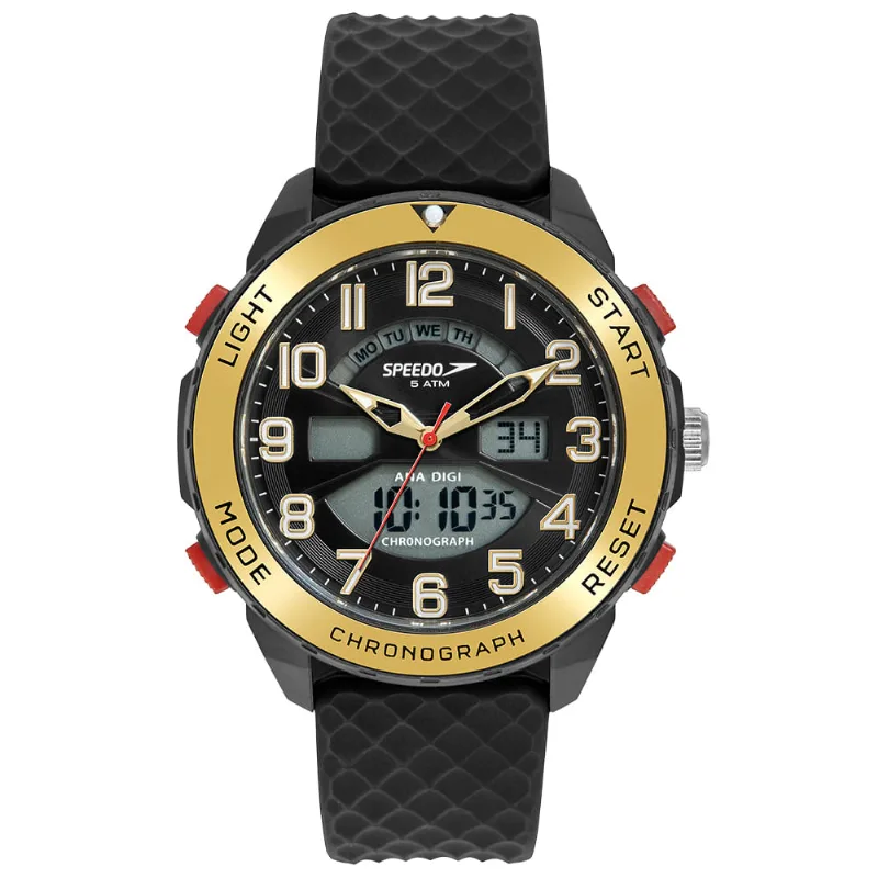 Relógio Masculino Speedo Preto Anadigi Pulseira Silicone