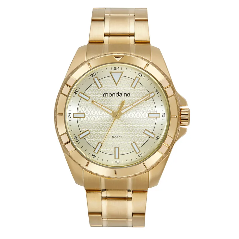 Relógio Masculino Clássico Visor Texturizado Dourado
