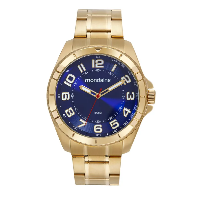 Relógio Masculino Clássico Dourado com Visor Azul
