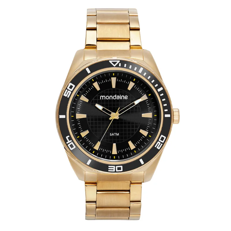 Relógio Masculino Clássico Dourado com Visor Preto