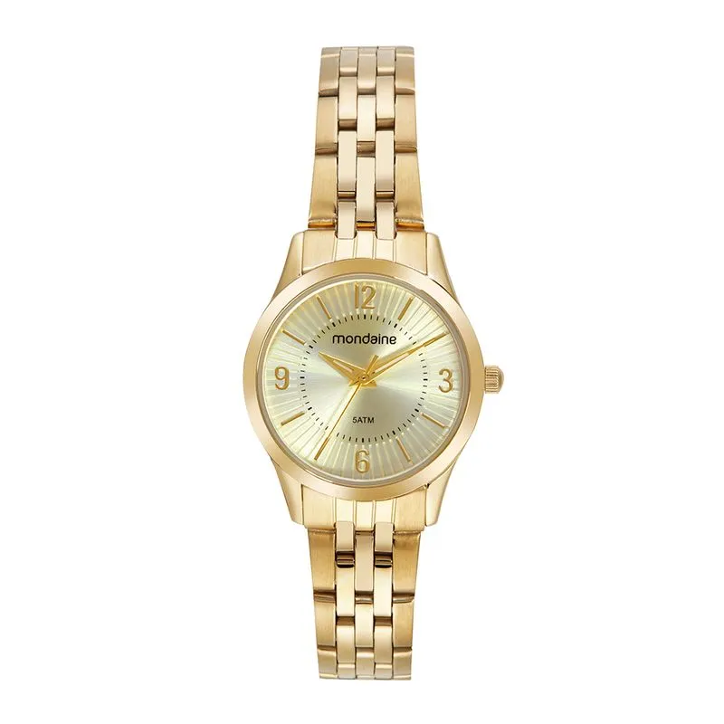 Relógio Feminino Clássico Visor Texturizado Dourado