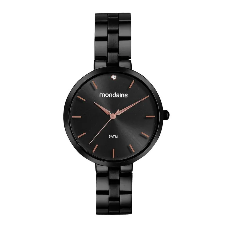 Relógio Feminino Minimalista Cristal Preto