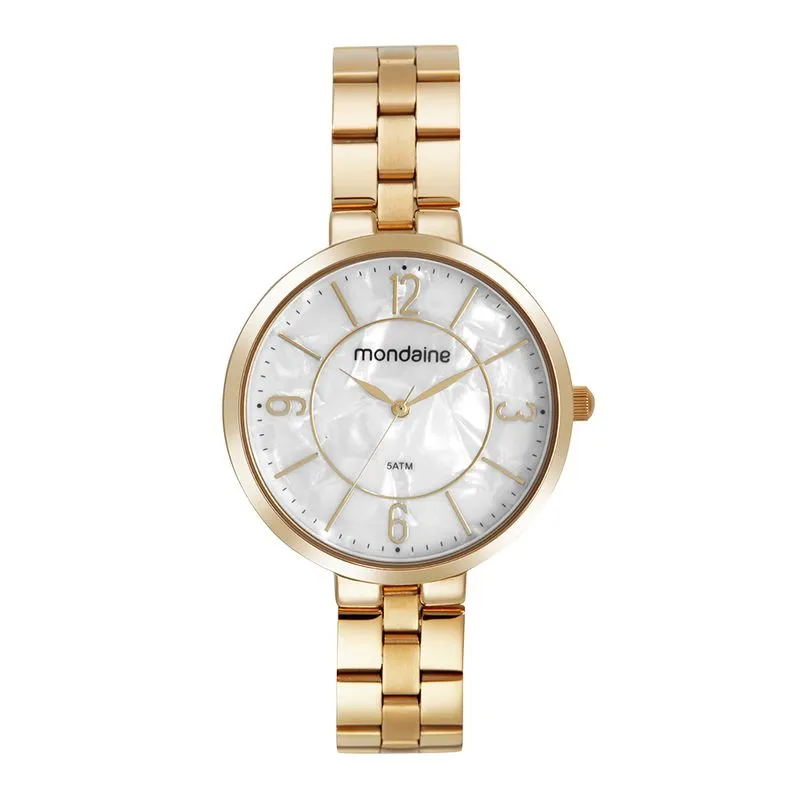 Relógio Feminino Madrepérola Dourado Pulseira Aço Relógio Feminino Madrepérola Dourado