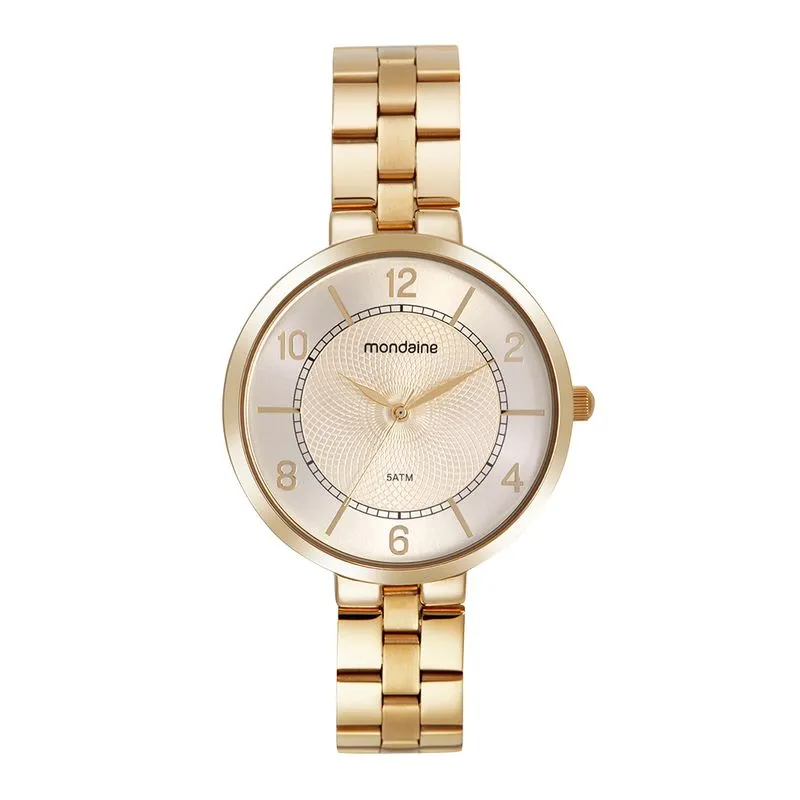 Relógio Feminino Visor Texturizado Dourado