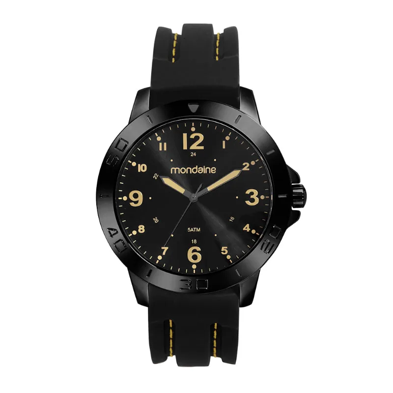 Relógio Masculino Com Pulseira Pespontos Preto
