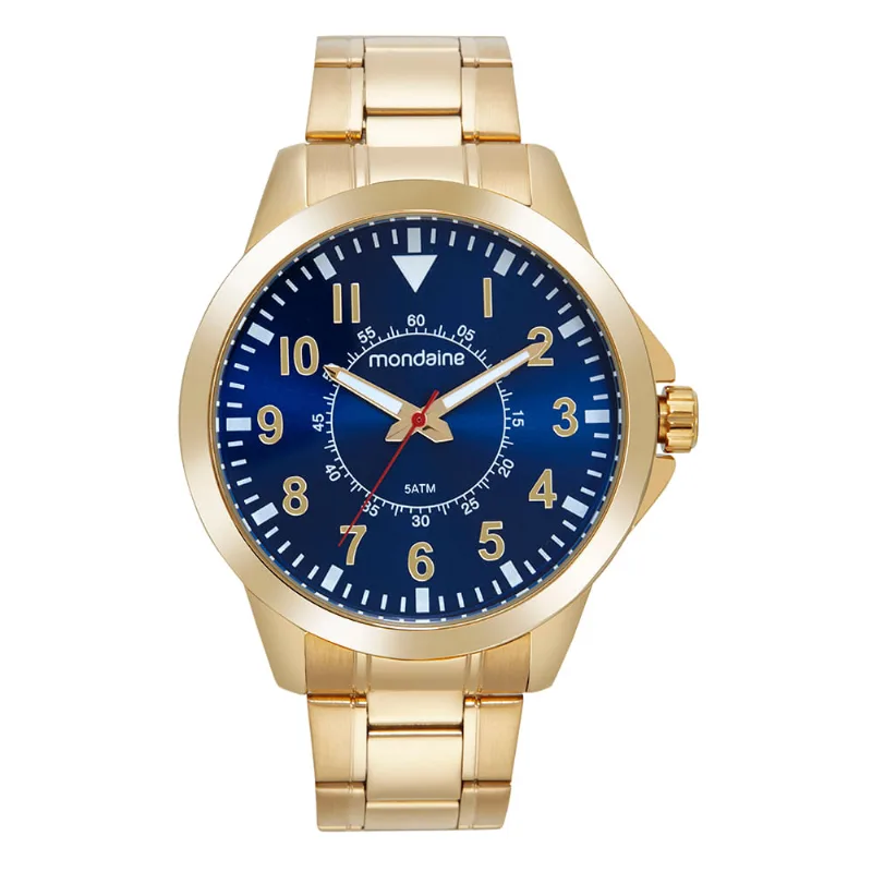 Relógio Masculino Casual Dourado Mostrador Azul