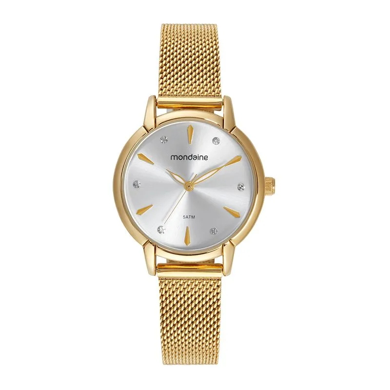 Relógio Feminino Cristais Malha de Aço Dourado