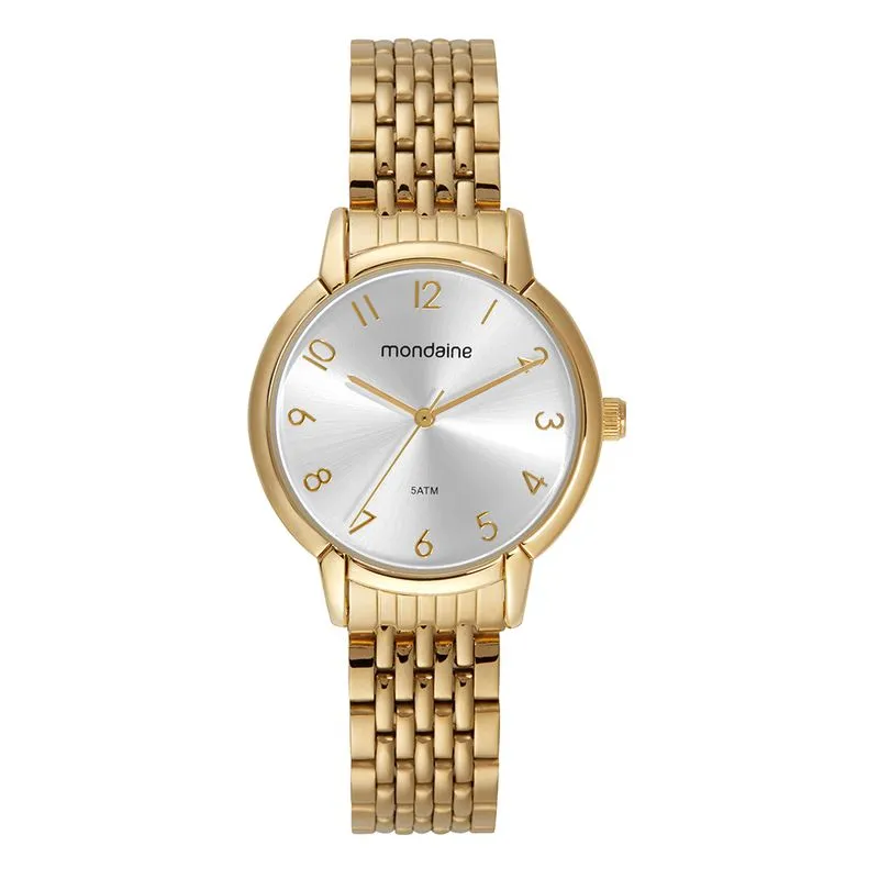 Relógio Feminino Clássico Visor Metálico Dourado
