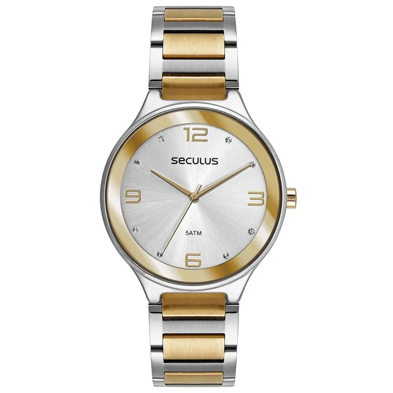 Relógio Feminino Casual Cristais Bicolor