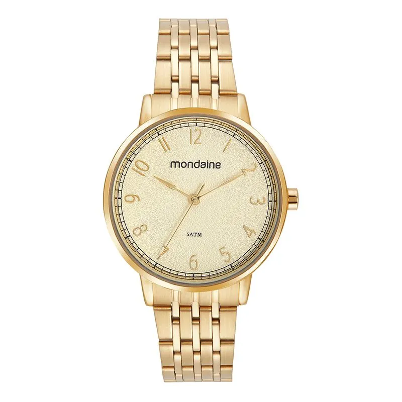 Relógio Feminino Mostrado Texturizado Dourado