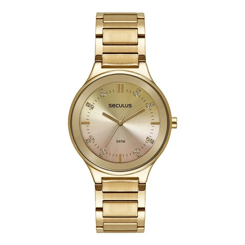 Relogio De Pulso Feminino Dourado 77246lpsvds2 - Seculus