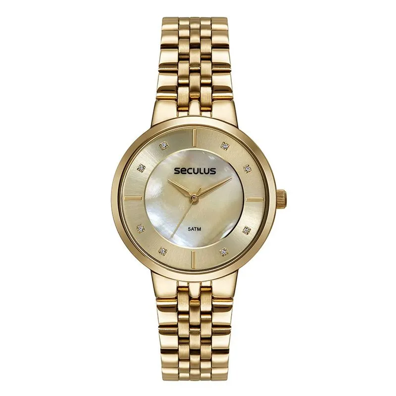 Relogio De Pulso Feminino Dourado 77248lpsvds1 - Seculus