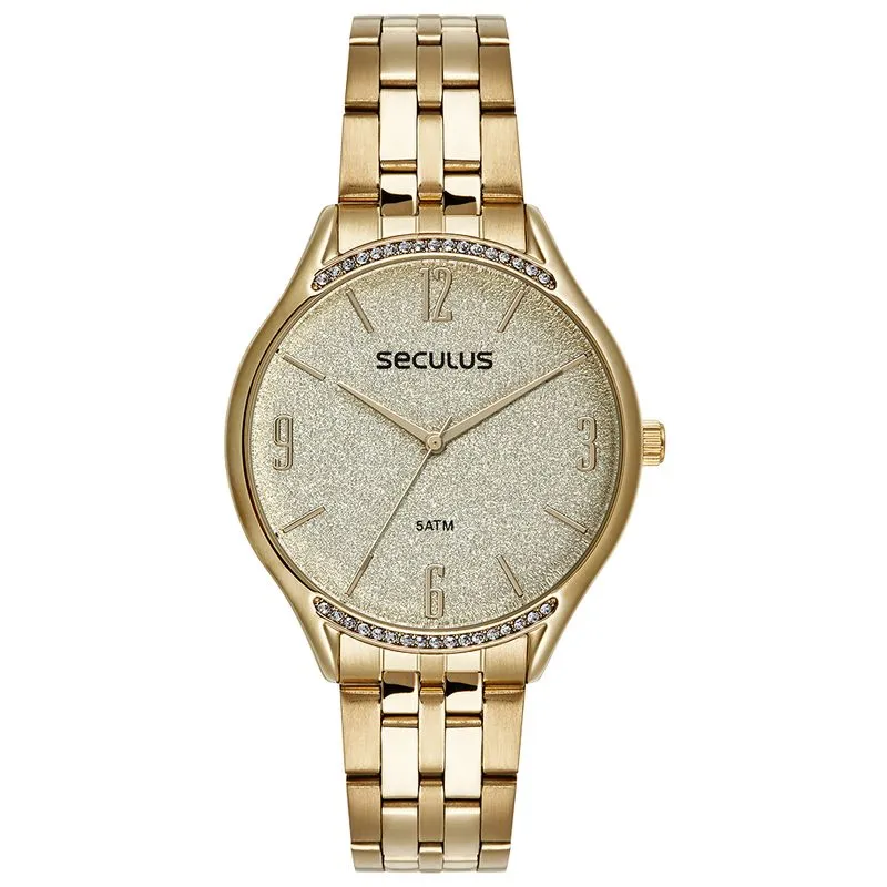 Relógio Feminino Glitter Dourado