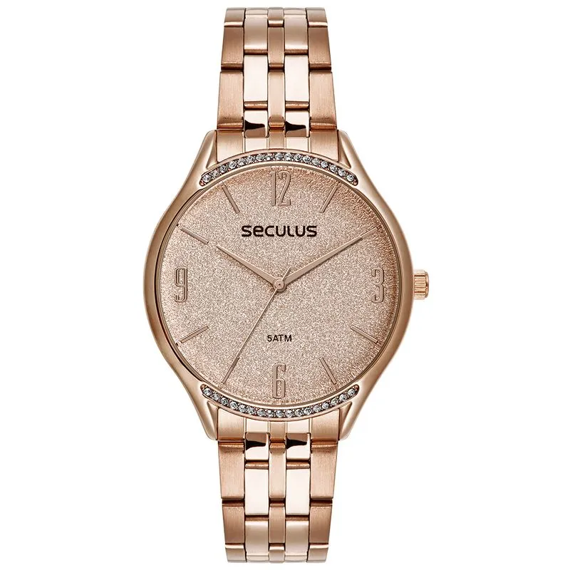 Relógio Feminino Cristais e Glitter Rosé