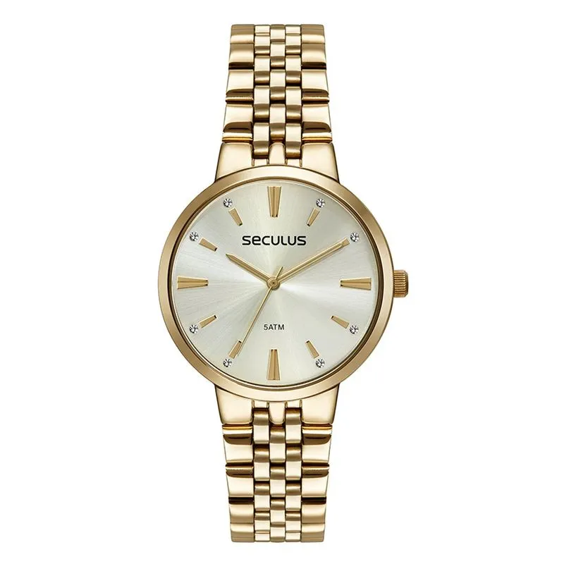 Relogio De Pulso Feminino Dourado 77266lpsvds1 - Seculus