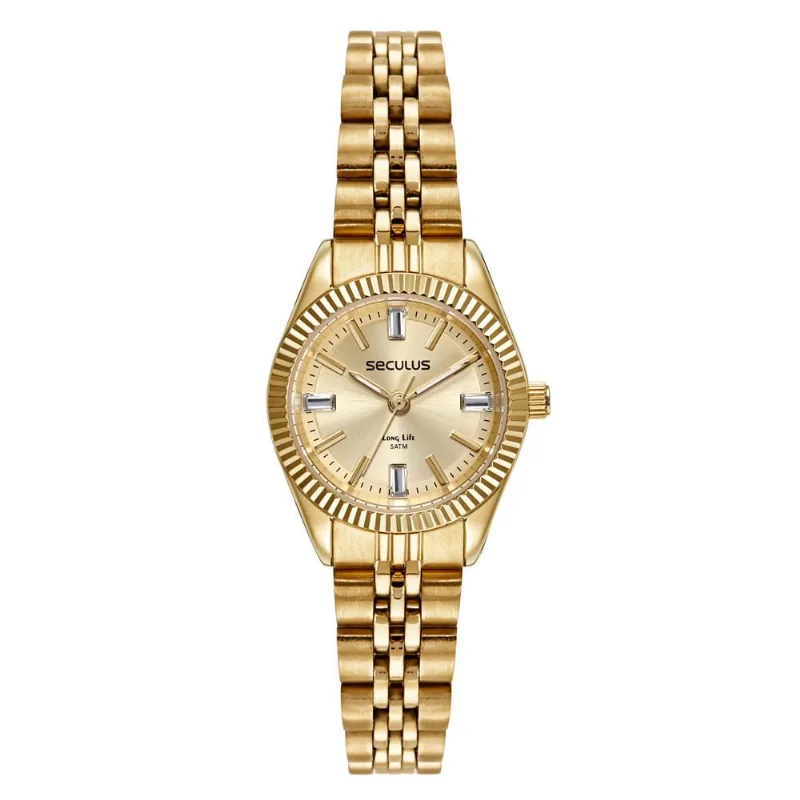 Relógio Seculus Feminino Ref: 77255lpsvda1 Clássico Aço Dourado