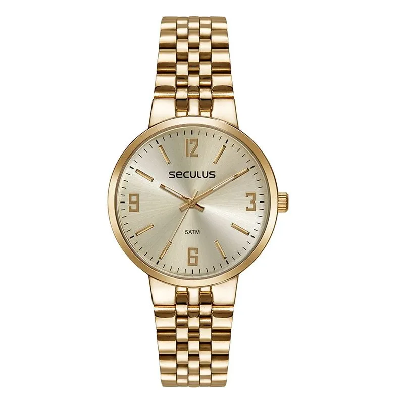 Relogio De Pulso Feminino Dourado 77267lpsvds1 - Seculus
