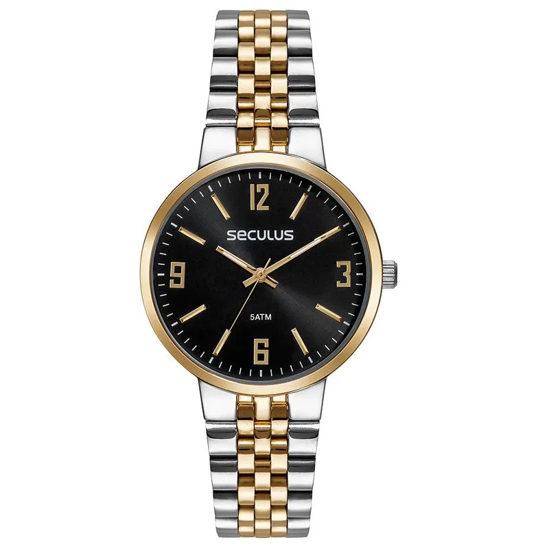 Relógio Feminino Casual Bicolor Mostrador Preto