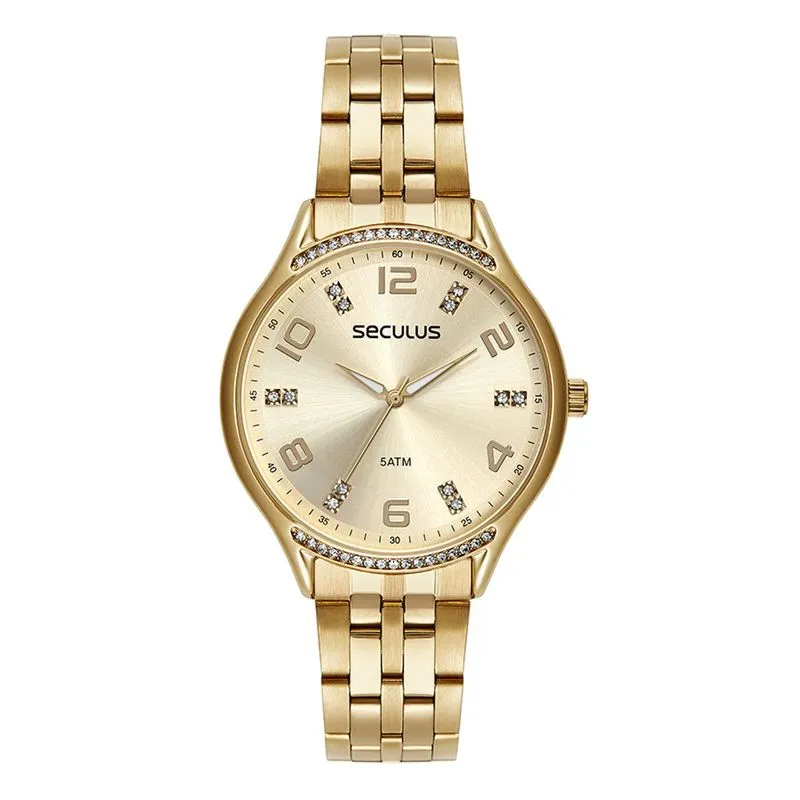 Relogio De Pulso Feminino Dourado 77268lpsvds1 - Seculus