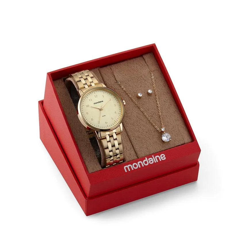 Kit Relógio Feminino Casual Dourado Com Semijoias