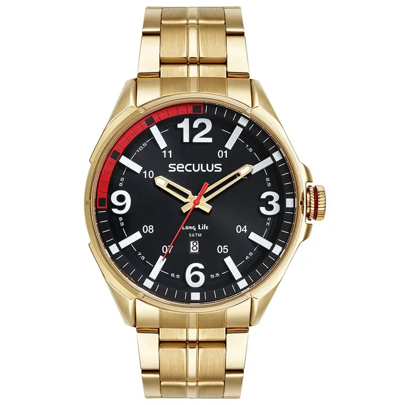 Relógio Masculino Aço Visor 3D Dourado