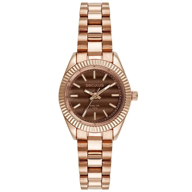 Relógio Feminino Aço Catraca Serrilhada Rosé