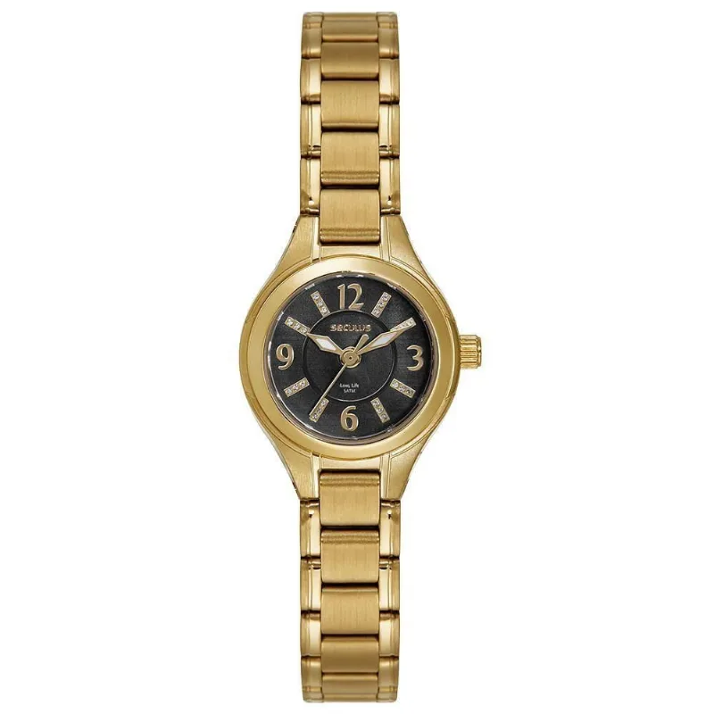 Relógio Feminino Dourado Analógico Aço Inox com Cristais Séculus 22CM
