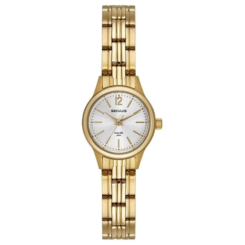 Relógio Feminino Clássico Aço Dourado Analógico em Aço Inox Séculus 22MM