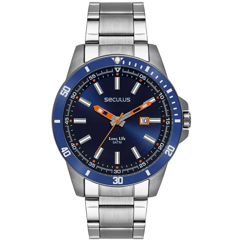 Relógio Masculino Navy Calendário Prata