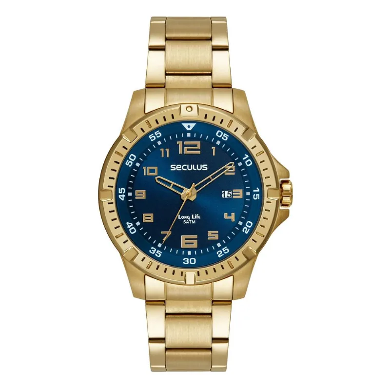 Relógio Seculus Masculino Ref: 44207gpsvda3 Casual Dourado