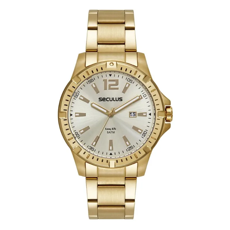 Relógio Seculus Masculino Ref:44208gpsvda2 Esportivo Dourado