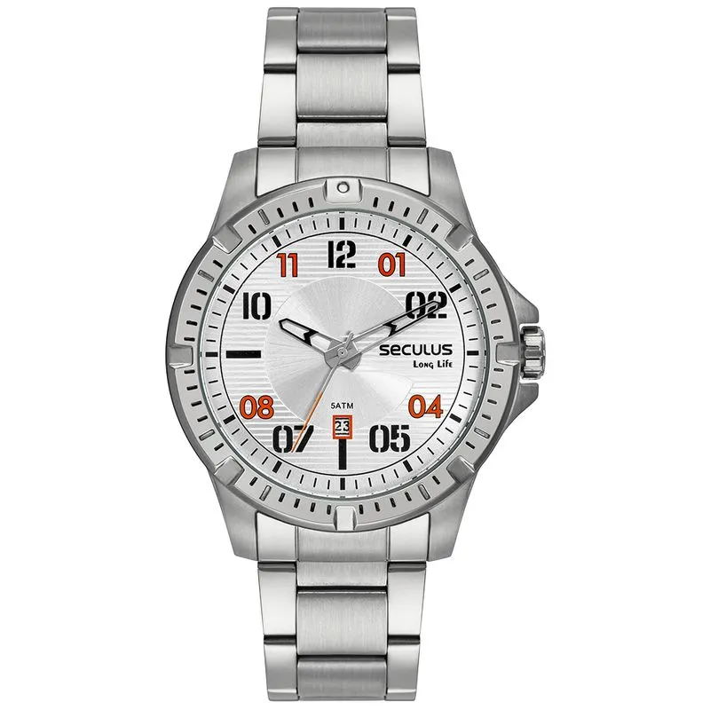 Relógio Masculino Aço Casual Com Calendário Prata